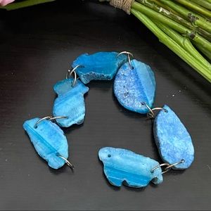 Natural Stone Blue Agate Flat Loose Beads Jewelry Making Supplies 72.4g
